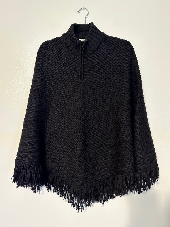 Pendleton Sweaters - Pendleton 100% Merino Wool Fringe Rib Knit Poncho One Size Black